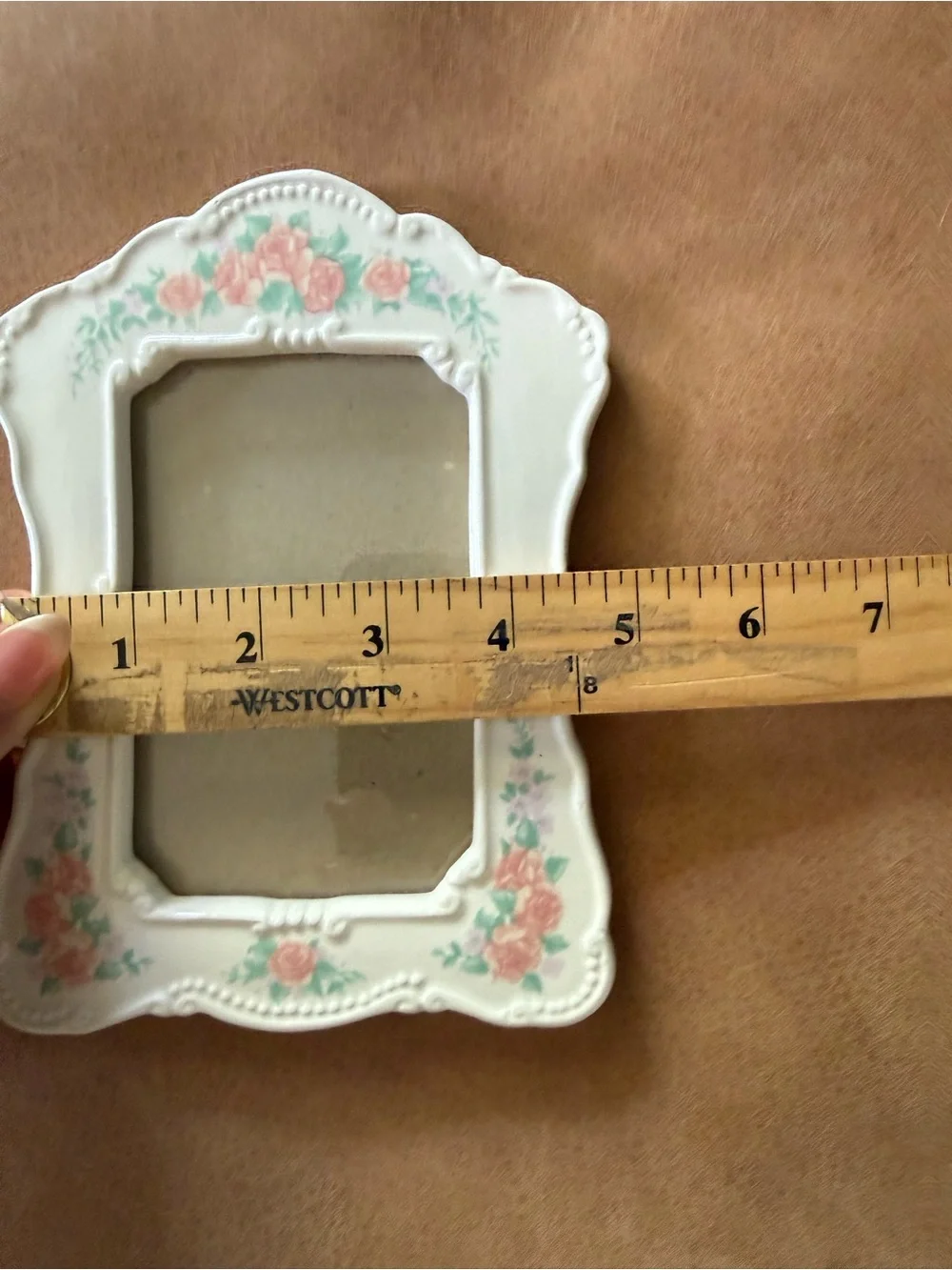 Vintage Ceramic Floral Pic Frame White Pink Green Tabletop Coquette Cottagecore